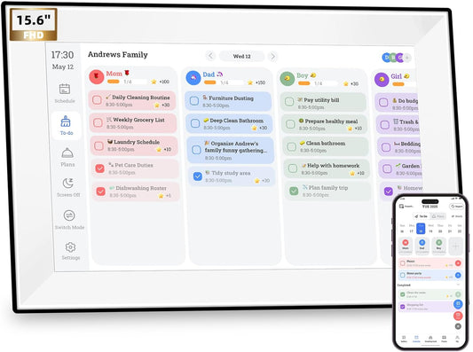 15.6" Digital Calendar Wall Planner,Touchscreen Interactive Display for Family Schedules, Achievement Rewards, Meal Planning,Digital Picture Frame, FHD 1080p Wall-Mountable Home Hub