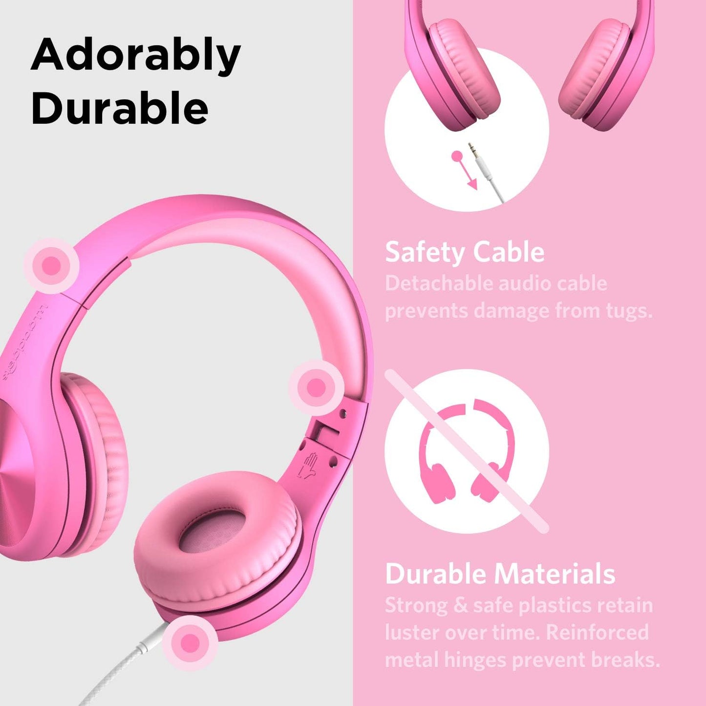 LilGadgets Connect+Wired Kids Headphones for School with Microphone, Volume Limiting & Noise Reduction Over-Ear Headset with Cord, SharePort Technology & SoftTouch Padding, Pink - Kid Headphones