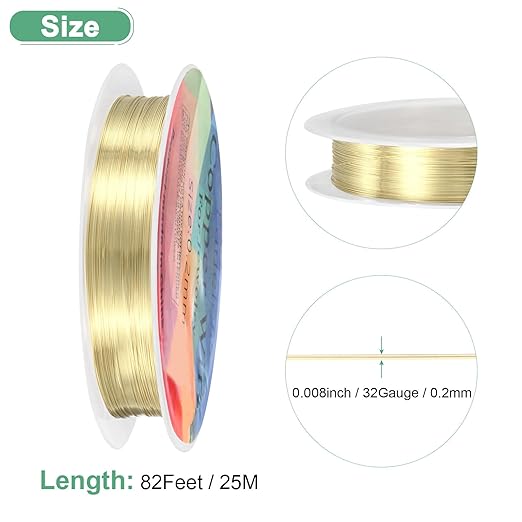 0.2 mm/32 Gauge Copper Wire for Jewelry Making, 82FT Copper Beading Craft Wire for Jewelry/Weaving/DIY Crafting/Planting, Color-Retaining [25M, Light Golden]
