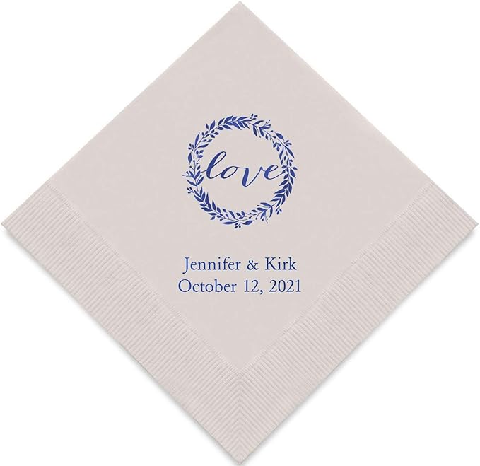 Weddingstar Personalized Printed Paper Napkins 3-Ply 50 Pack - Cocktail Silver Grey
