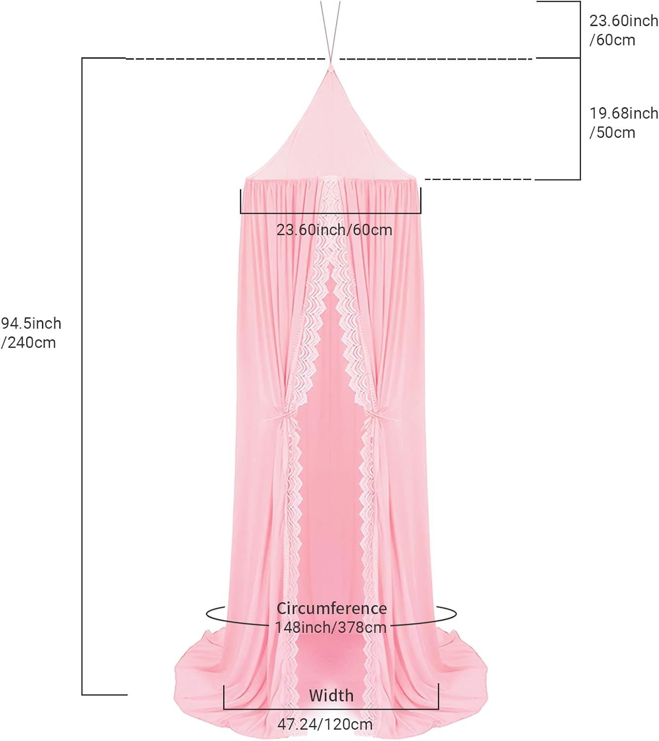 Princess Bed Canopy Mosquito Net for Kids Baby Crib, Round Dome Kids Indoor Outdoor Castle Play Tent Hanging House Decoration Reading Nook Cotton Canvas,Pink