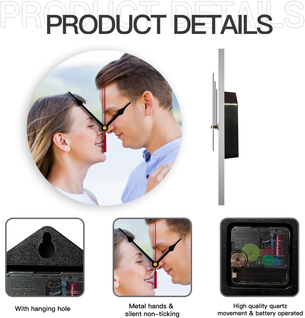 Generic Custom Clocks for Walls Personalized Clocks with Picture Customized Round Clock for Birthday Wedding Present Wedding Friend Family Lover, 10inch-25cm