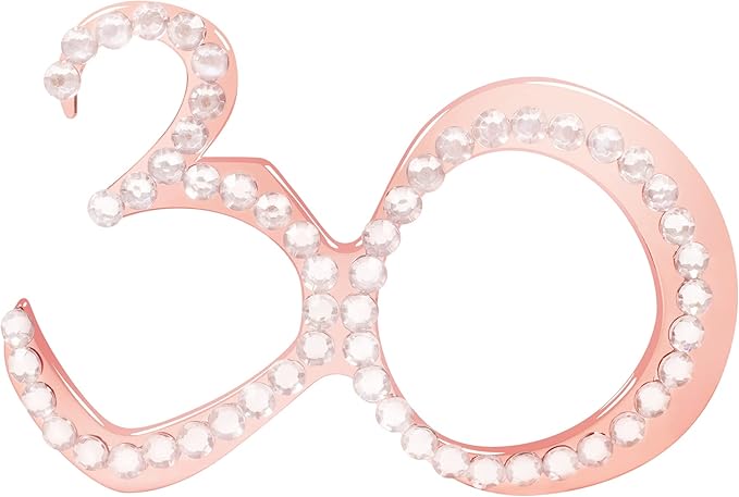 30th Birthday Glasses - 6 Pairs Rose Gold 30 Years Old Glasses with Rhinestones Frame, Funny Plastic Costume Photo Booth Props for 30th Anniversary Party Decorations