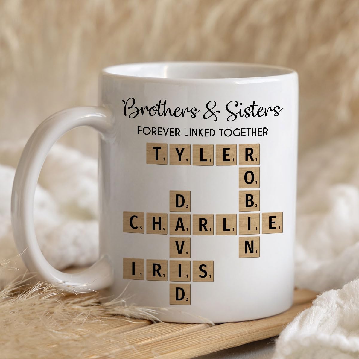 Trending Custom Brothers And Sisters Forever Linked Together Crossword Puzzle Art Personalized Mug, Gift For Brothers, Sisters, Siblings, Family Member on Birthday Christmas