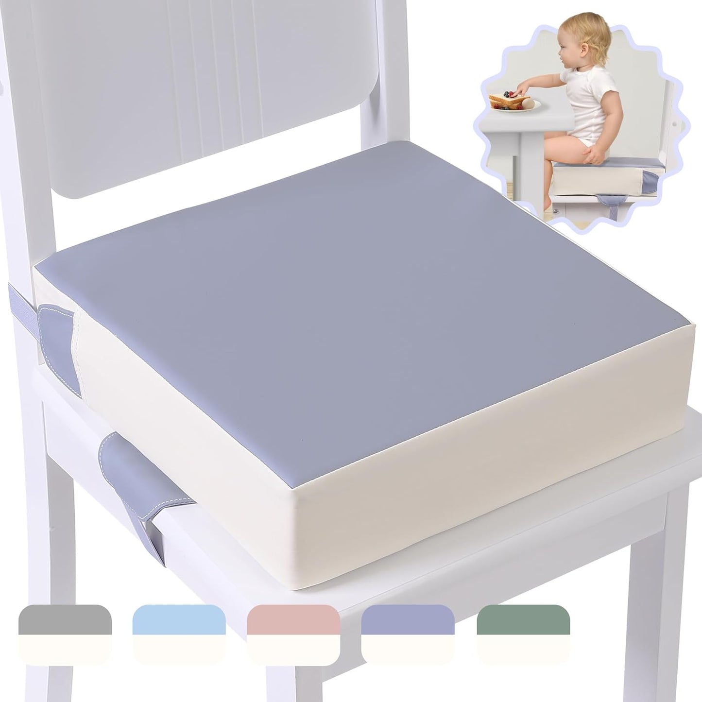 Booster Seat for Kitchen Chair with Adjustable Straps, Toddler Booster Seats for Dining Table Portable for Travel Camping Eating, Booster Cushion for Table for Baby Child Infant Kid Boy Girl