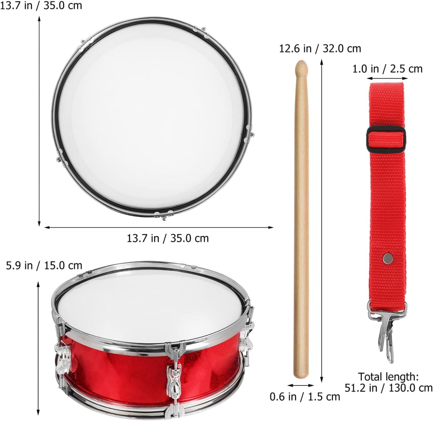 Milisten Marching Drum Set 13 Inch, Snare Drum with Wooden Mallet, Gloves and Adjustable Strap, Snare Kit Kids Orff Percussion Musical Instrument, for Kids Teens Red