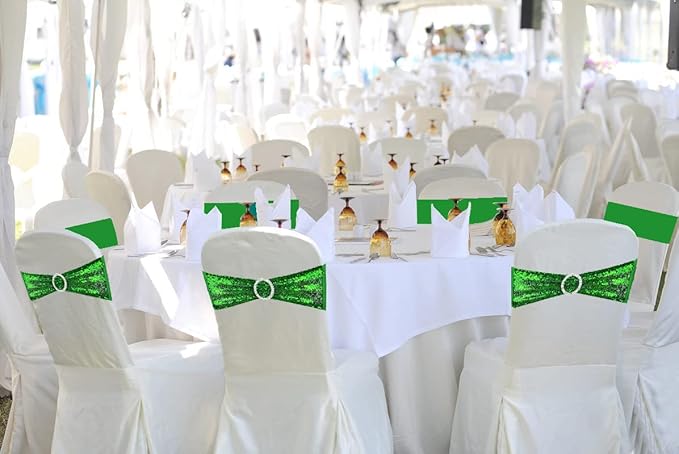 50 Pcs Chair Sashes Sequin Stretch Chair Bands Spandex Polyester Bows for Party Hotel Wedding Banquets Decoration - Green
