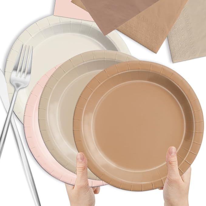 CMUSKO Boho Baby Shower Decorations - 60Pcs Neutral Gradient Brown Plates and Napkins Kit Espresso Martini Theme Party Supplies for Bridal Shower,Wedding,Birthday