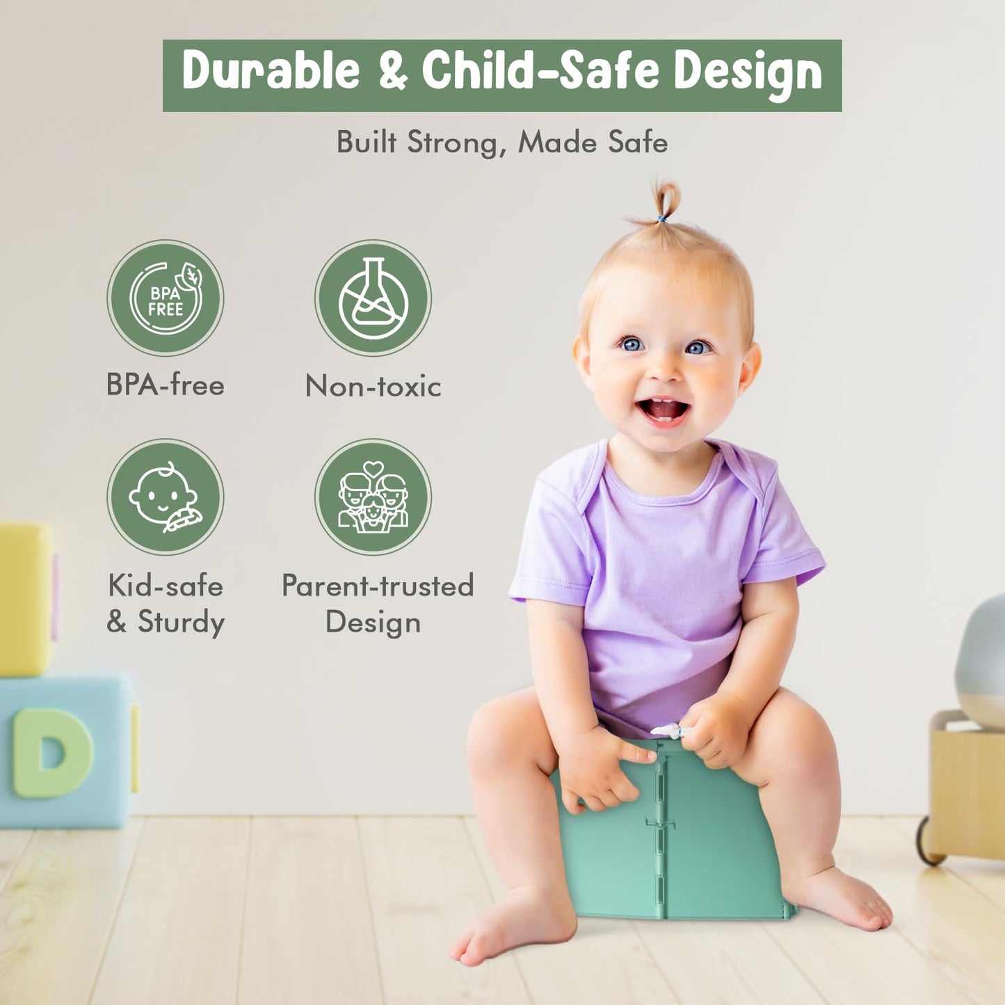 Teo - Portable Toddler Travel Potty – Foldable, Lightweight, Leak-Proof Toilet for Kids with Travel Bag & Disposable Liners – Compact Potty Chair for Home & On-The-Go Use (Adventure Green)