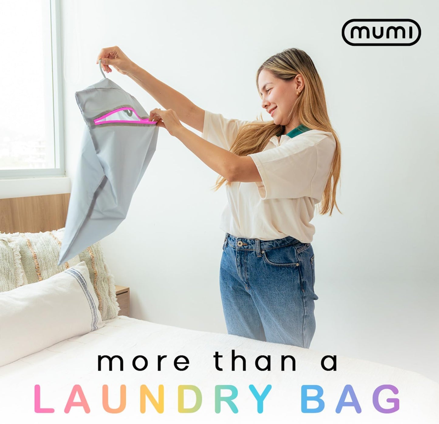MUMI Travel Laundry Bag – Mesh Laundry Bags for Delicates with Hanger & Pouch | Delicates Bag for Washing Machine | Large Laundry Net Bag for Travel, Gym, Baby Clothes, and More (Pink)