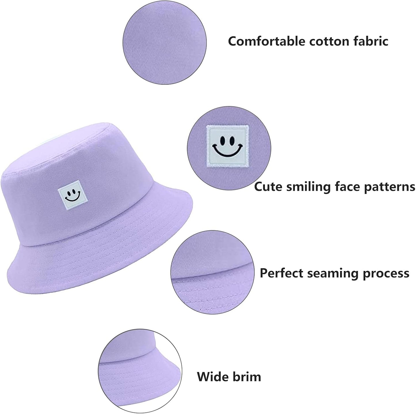 Kids Sun Hat Smile Face Bucket Hat for Girls Boys Summer Sun Protection Cotton Unisex Beach Cap