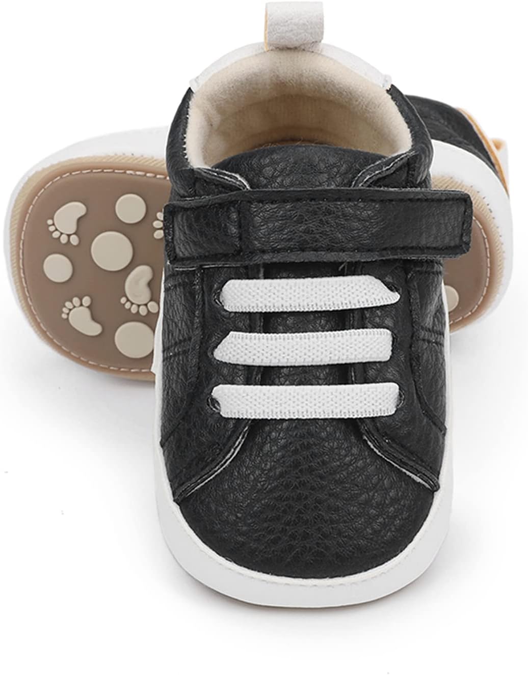 SOFMUO Baby Boys Girls High Top Ankle PU Leather Sneakers Soft Rubber Sole Infant Moccasins Newborn Oxford Loafers Anti-Slip Toddler Wedding Uniform Dress Shoes