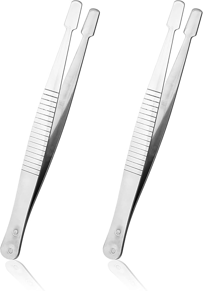 2 Pcs Stamp Collecting Supplies, Hot Stamp Tool Tweezers for Crafting, Stainless Steel Flat Wide Sticker Tweezers for Journaling Scrapbooking Stamping Supplies Model Building, Jewelry Craft