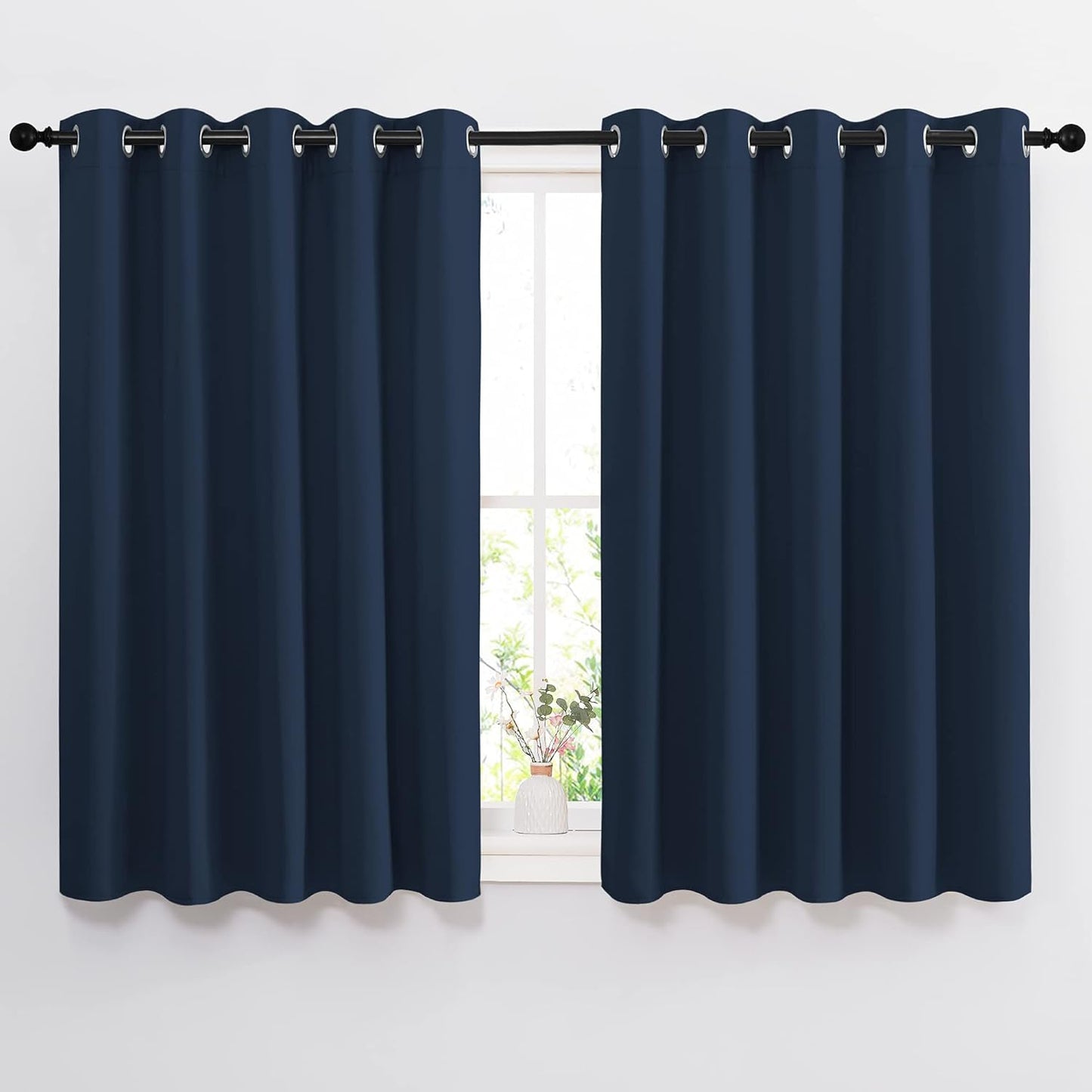 NICETOWN Blackout Curtains and Drapes for Kitchen - Thermal Insulated Solid Grommet Top Blackout Panels/Draperies for Kid's Room (Navy, 1 Pair, W66 x L54)