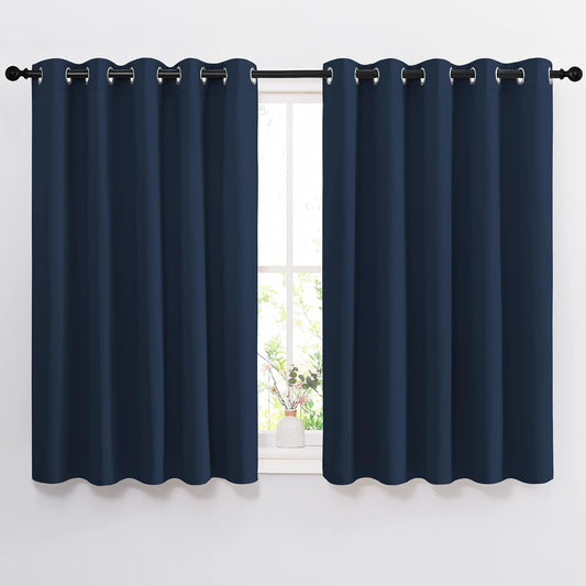 NICETOWN Blackout Curtains and Drapes for Kitchen - Thermal Insulated Solid Grommet Top Blackout Panels/Draperies for Kid's Room (Navy, 1 Pair, W66 x L54)