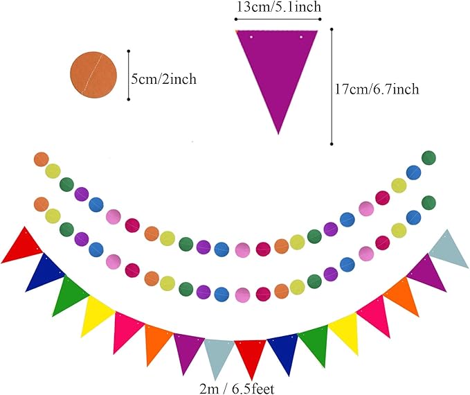 ZERODECO Party Decoration, 21 Pcs Multi-color Hanging Paper Fans, Pom Poms Flowers, Garlands String Polka Dot and Triangle Bunting Flags for Birthday Parties, Wedding Décor, Fiesta or Mexican Party