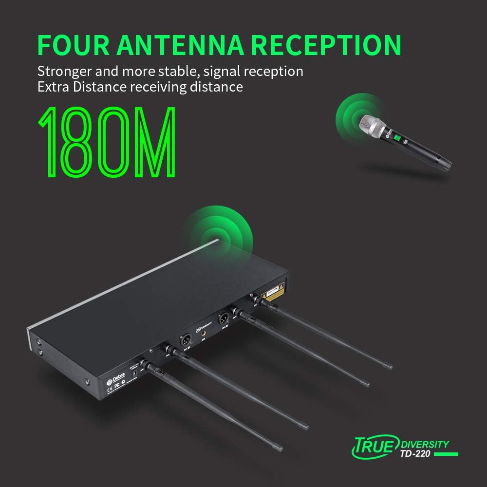 D Debra Audio TD-220 Wireless Microphone System with 2 Cordless Mics, Home Karaoke KTV Set, Ideal for Party, Church, Weddings, Stage, DJ, Outdoor, 650 Ft (TD-220)