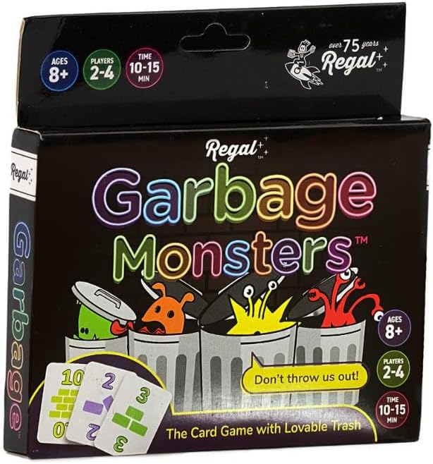 Regal Games Garbage Monsters Card Game Set for Kids, Teens & Adults - 2-4 Player Fun Family Games - Travel Playing Cards (16 Garbage Monsters Cards)
