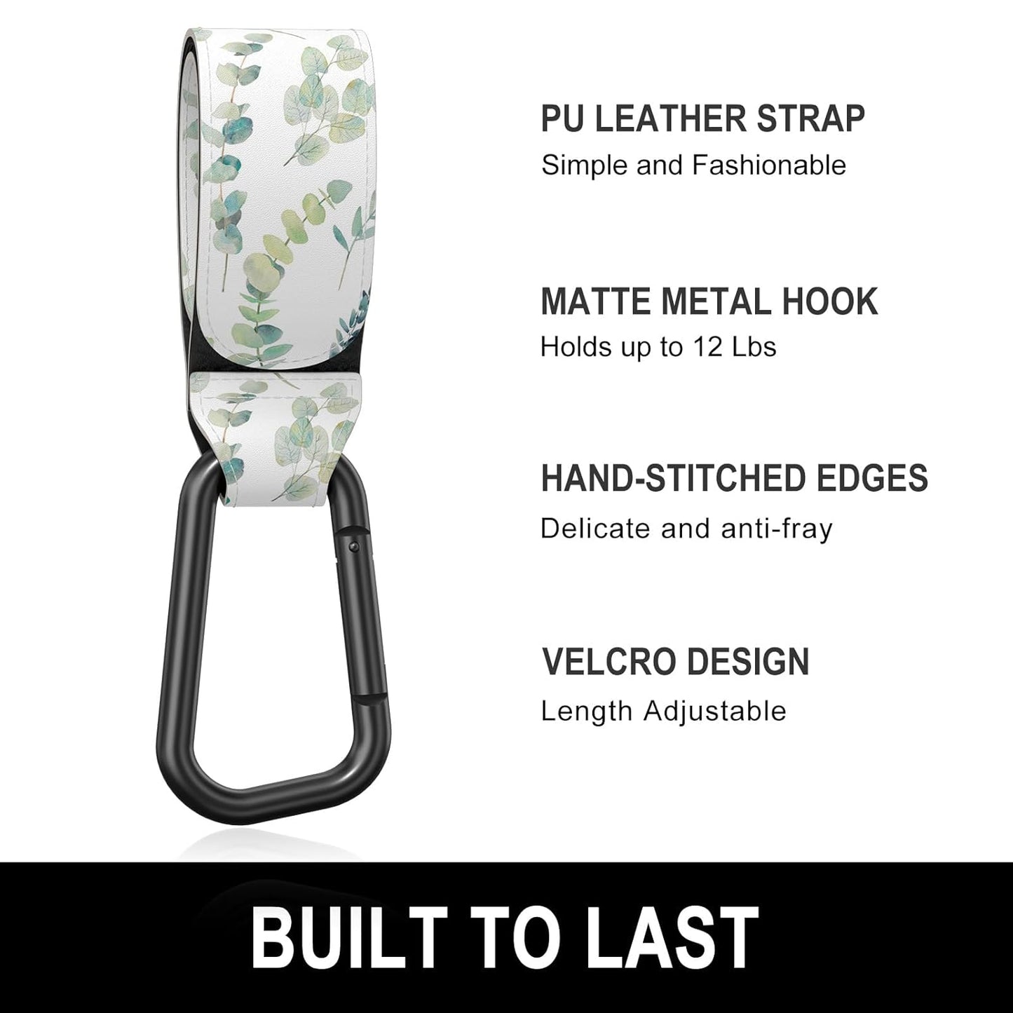 Baby Stroller Hooks for Hanging Bags, Universal Stroller Clips Accessories, Mommy Hook for Diaper Bag, Shopping Cart, Purse, Backpack - 2 Pack, Eucalyptus