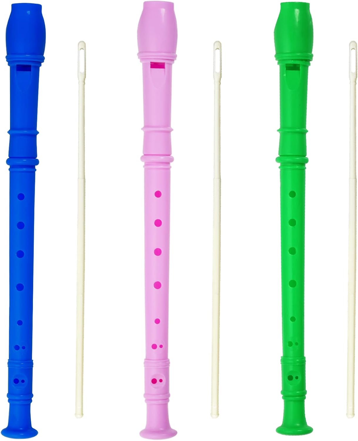 3 Pack 8 Hole Soprano Recorders Descant Flute With Cleaning Rod German Style for Beginner Graduation or Back to School Gift (dark blue, green, pink)