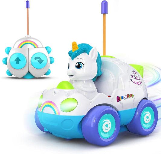 Remote Control Car for Toddlers 18m+ Unicorn RC Cars Toys with LED Lights & Music for Toddler Cute Birthday Gifts Toys Blue