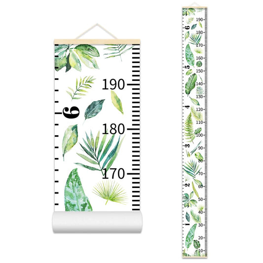 Green Plants Growth Chart for Kids Baby Height Chart Ruler Removable Canvas Wooden Frame Hanging Wall Rulers Measurement Charts for Toddler Room Nursery Decor - 79"X7.9" with Beige Wood