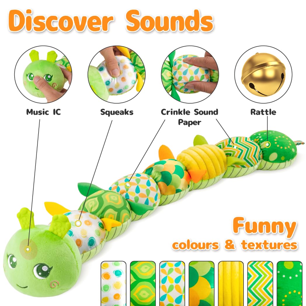 Sumobaby Infant Baby Musical Multi-Sensory Caterpillar, Stuffed Animal Activity Soft Toys, for Tummy Time Newborn 0-3-6-12 Months Boy and Girls,Green