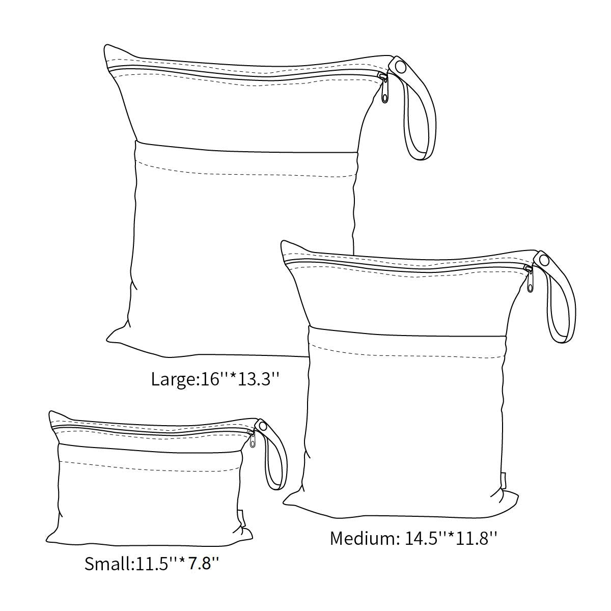 ALVABABY 3 Cloth Diaper Wet Dry Bags Waterproof Reusable with Two Zippered Pockets Travel Beach Pool Daycare Soiled Baby Items Yoga Gym Bag for Swimsuits or Wet Clothes Small medium Large 3L-SML03