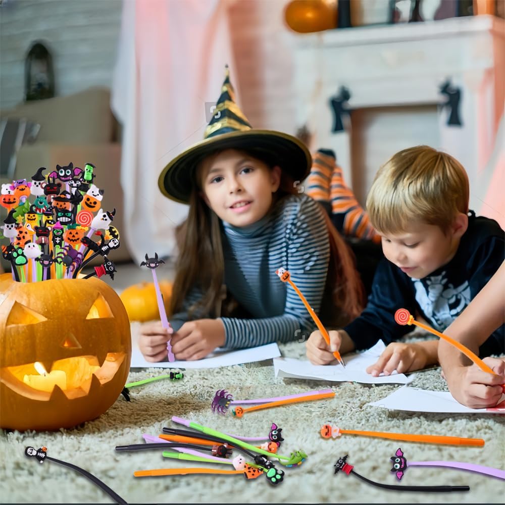 30pcs Halloween Fun Pens for Kids ,Halloween Cute Bobblehead Squishy Stress Relief Pens Novelty Swingable Black Ink Gel Writing Stationery for Holiday Students Rewards Party Favors