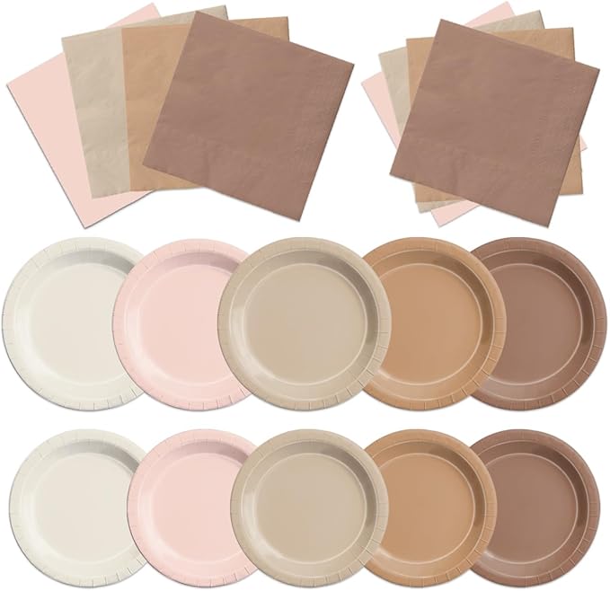 CMUSKO Boho Baby Shower Decorations - 60Pcs Neutral Gradient Brown Plates and Napkins Kit Espresso Martini Theme Party Supplies for Bridal Shower,Wedding,Birthday