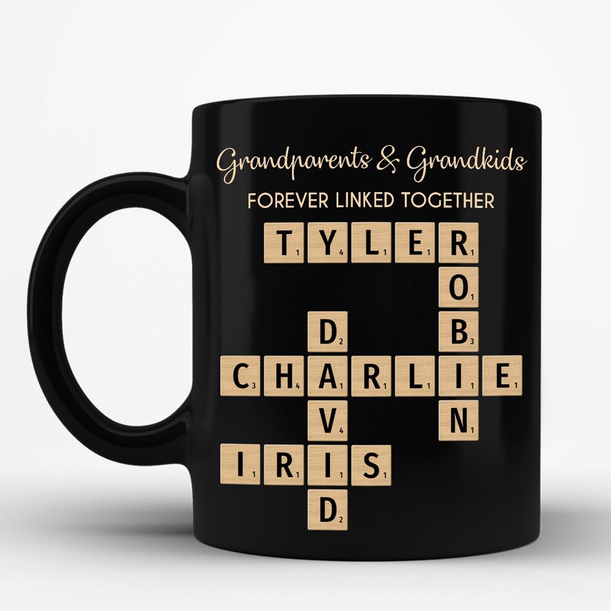 Trending Custom Grandparents & Grandkids Forever Linked Together Crossword Puzzle Personalized Mug, Gift For Large Family, Parent, Grandparents, Siblings, Brothers, Sisters on Birthday Christmas