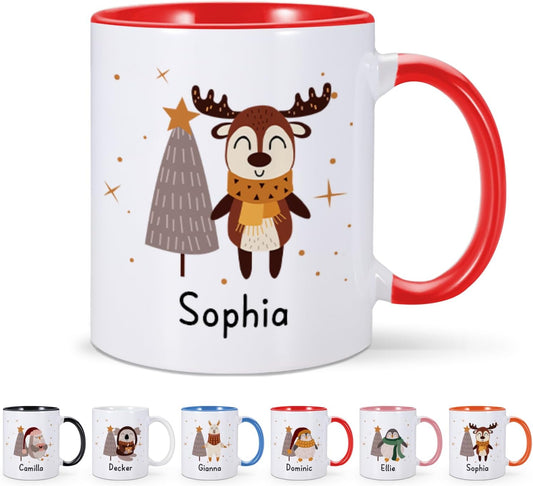 Christmas Gifts for Kids, Personalized Name Christmas Coffee Mug, Cute Hot Chocolate Cocoa Mug, Winter Holiday Cups for Children, Customized Christmas Birthday Gifts for Women Families Friend
