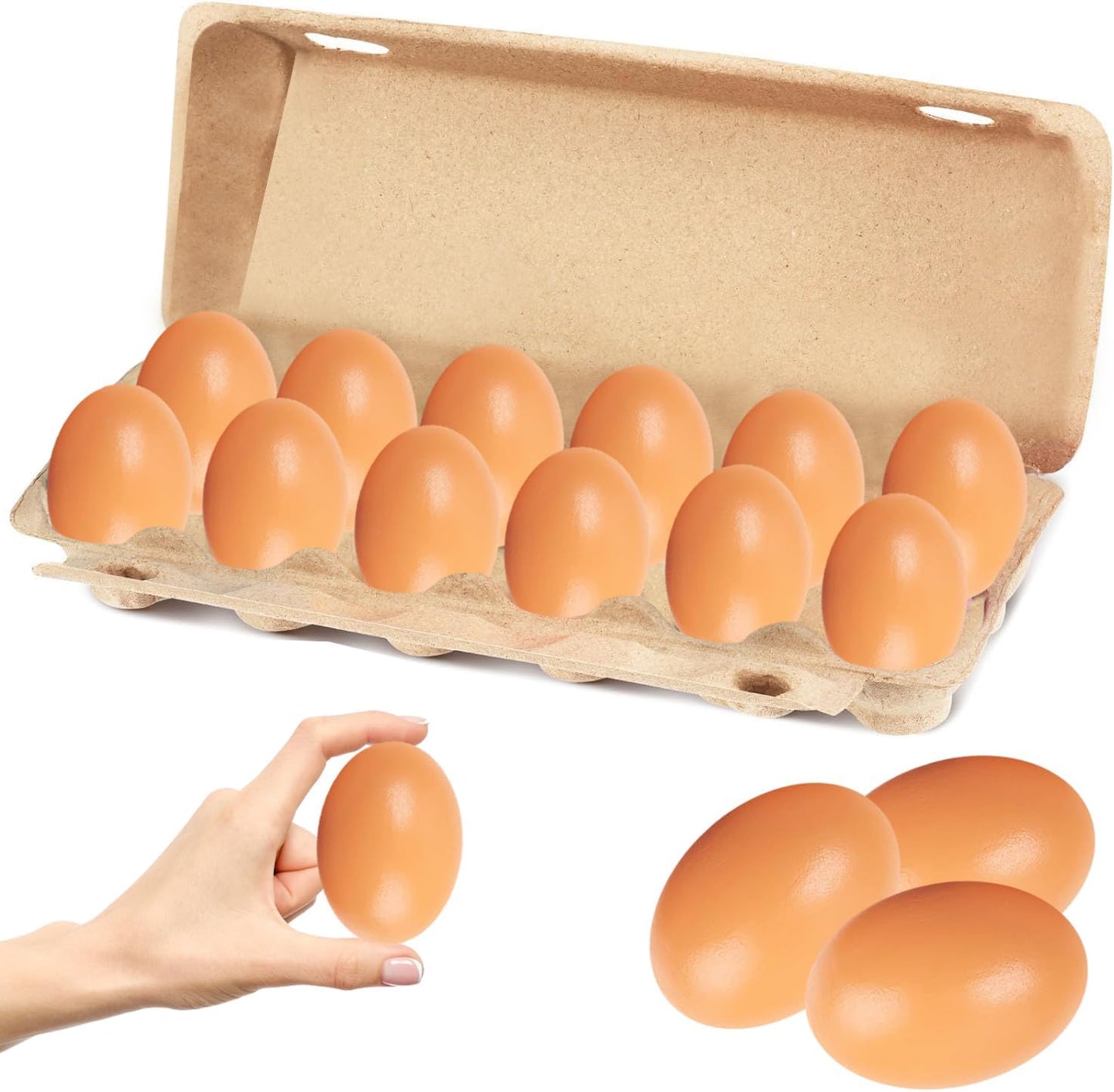 Wooden Fake Eggs, Life Size Brown Eggs, Perfect for Easter Crafts, Décor and Egg Hunts, 2.3" Inches (12-Pack)