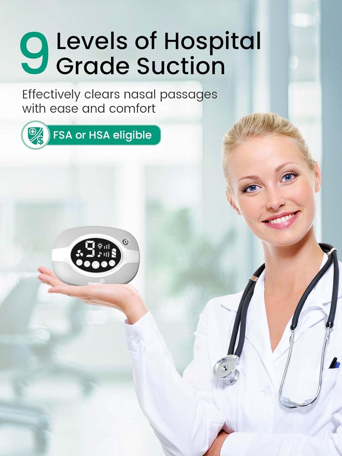 GROWNSY Electric Nose Suction for Baby, Hospital-Grade Nasal Aspirator with Night Light,Soothing Lullabies, Baby Nose Sucker with 9 Adjustable Suction Levels