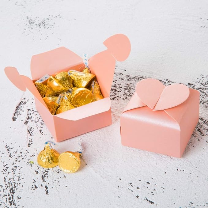 AWELL Pink Favor Box Bulk 2.5x2x2.5 inches with Heart Bow Party Favor Box,Pink,Pack of 50