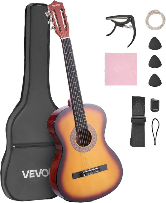 VEVOR Acoustic Guitar, Classical Guitar Starter Kit for Beginners, with Nylon Strings, Basswood Guitar, for Kids Adults Girls Boys Students