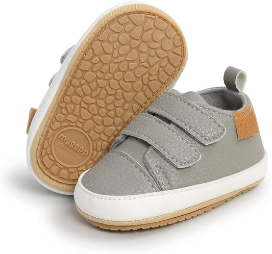 SOFMUO Baby Boys Girls High Top Ankle PU Leather Sneakers Soft Rubber Sole Infant Moccasins Newborn Oxford Loafers Anti-Slip Toddler Wedding Uniform Dress Shoes