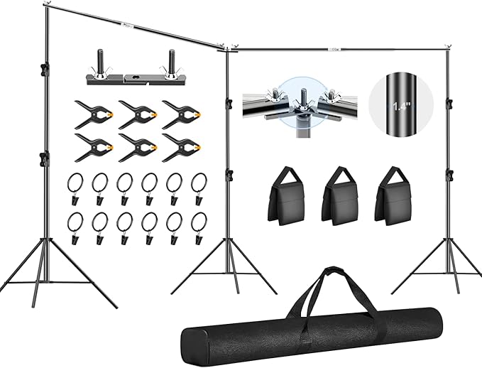 FUDESY 10x20ft Backdrop Stand Heavy Duty Adjustable Photography Background Support System with Angle Rotatable Connector, Spring Clamps, Sandbags, Ring Clips, Carry Bag for Photo Video Studio, Wedding