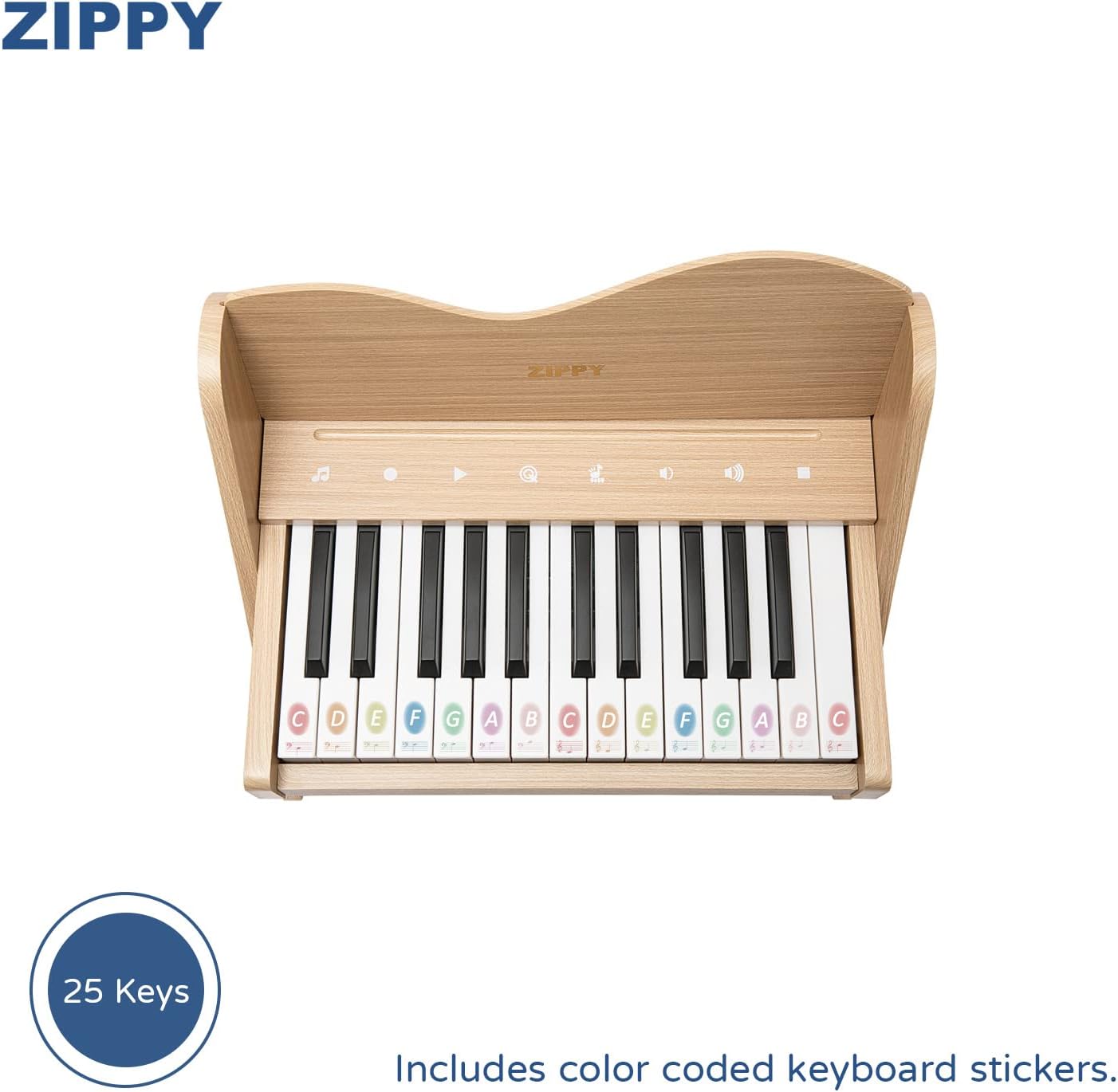 ZIPPY Kids Piano Keyboard, 25 Keys Digital Piano for Kids, Touch Sensitive Control Panel, Volume Adjustable, Mini Music Educational Instrument Toy, Wood Toy for Toddlers Girls Boys (Oak)