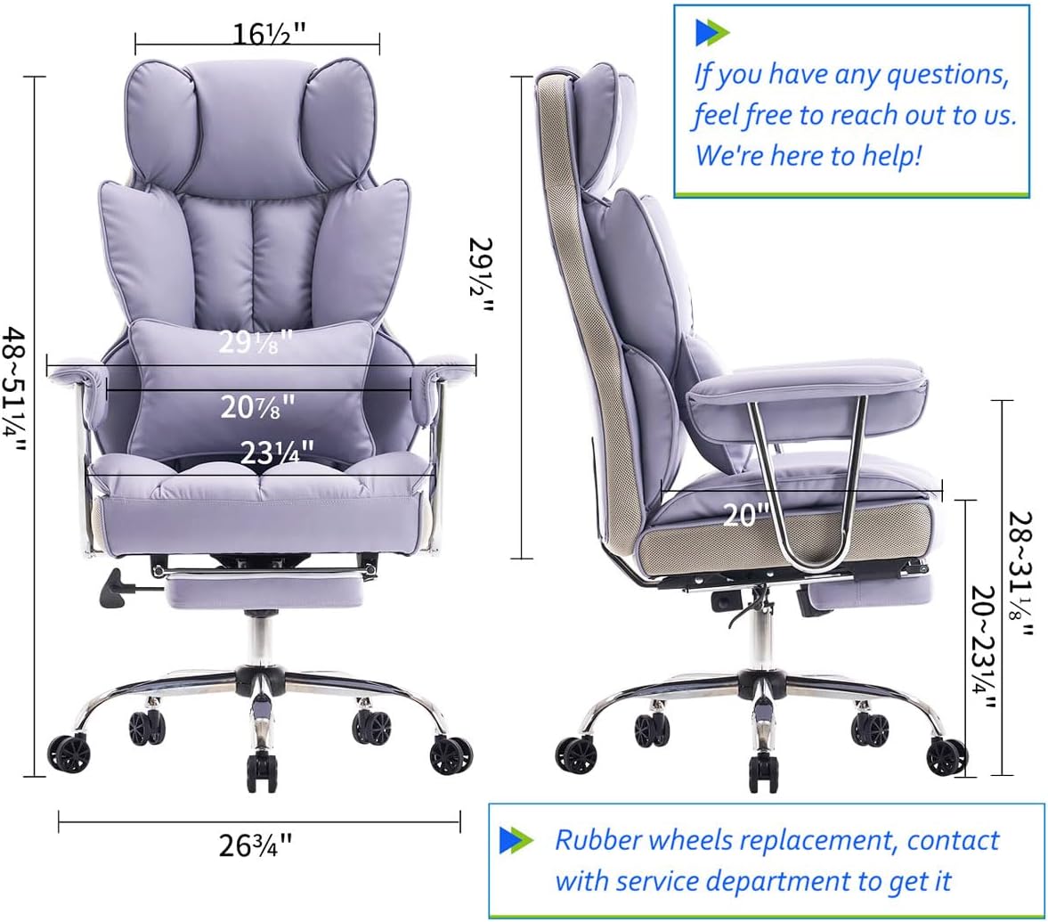 Efomao Big and Tall Office Chair 400LBS, Heavy Duty Executive Office Chair with Foot Rest, Home Office Desk Chairs, Purple Big Tall Computer Chairs