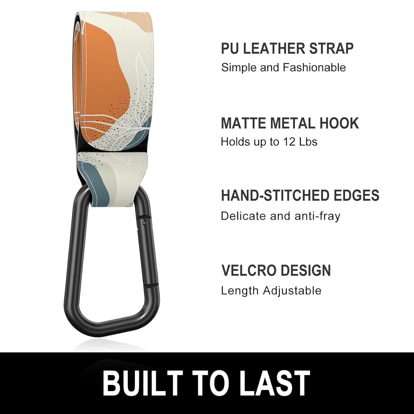 Baby Stroller Hooks for Hanging Bags, Universal Stroller Clips Accessories, Mommy Hook for Diaper Bag, Shopping Cart, Purse, Backpack - 2 Pack, Boho Leaf