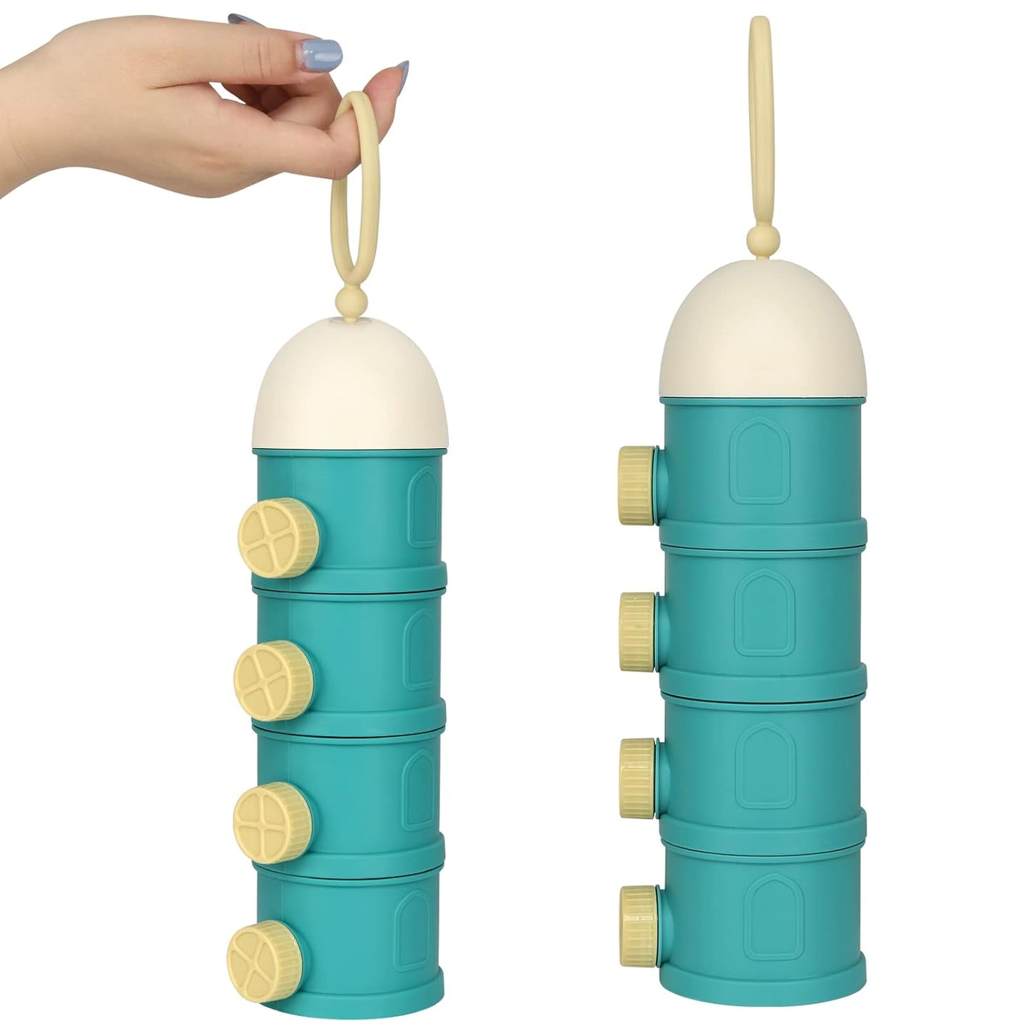 Accmor Formula Dispenser On The Go, 4 Layers Stackable Formula Container to Go, Non-Spill Portable Milk Powder Baby & Kids Snack Container, Green