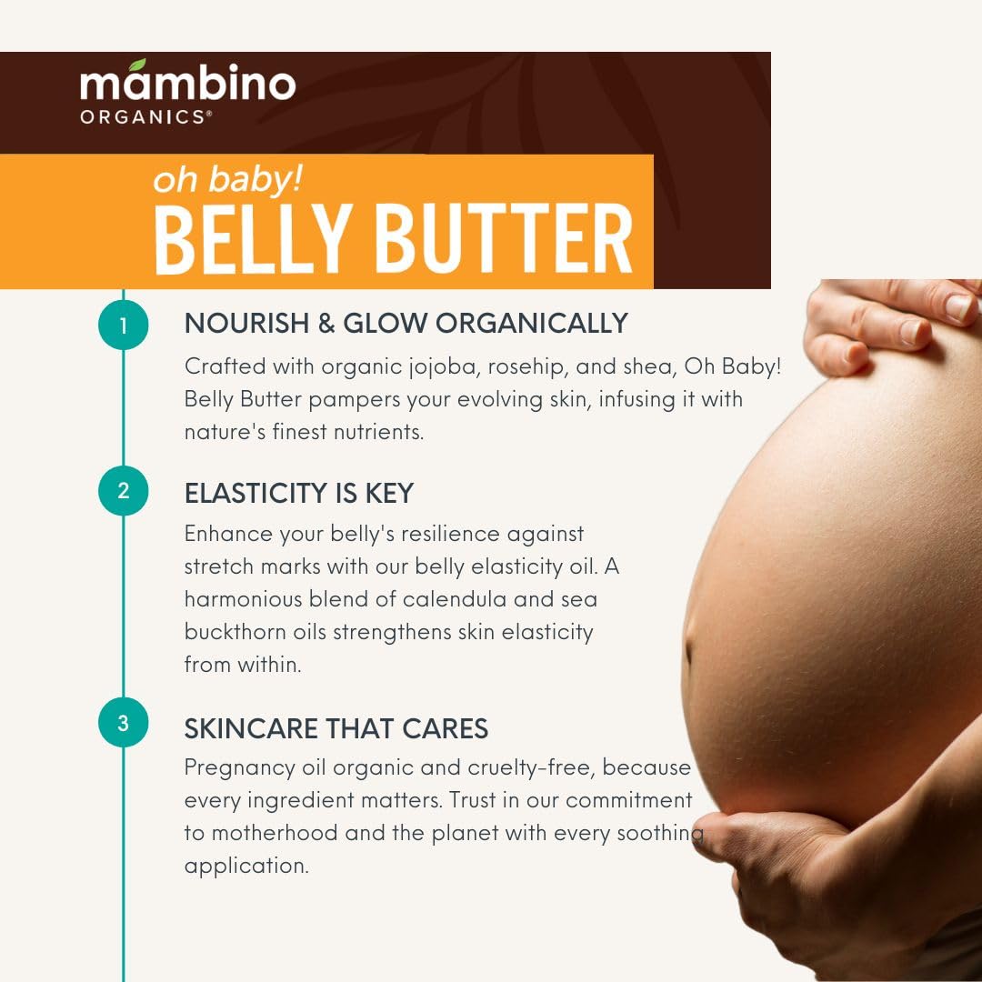 Mambino Organics Oh Baby! Belly Butter – Organic Stretch Mark Cream for Pregnancy with Dutch Shea & Cocoa Butter – Vitamins, Omegas for Elasticity – Cruelty-Free Maternity Care, 2-Pack 4 fl oz