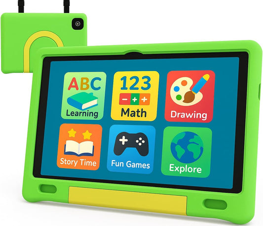 10.1 Inch Kids Tablet with Shockproof Case | Android 14, 64GB+8GB RAM, 12H Battery | Parental Control, Google Kids Space & Preloaded Educational Apps | WiFi 6, HD Display, Ages 3-12