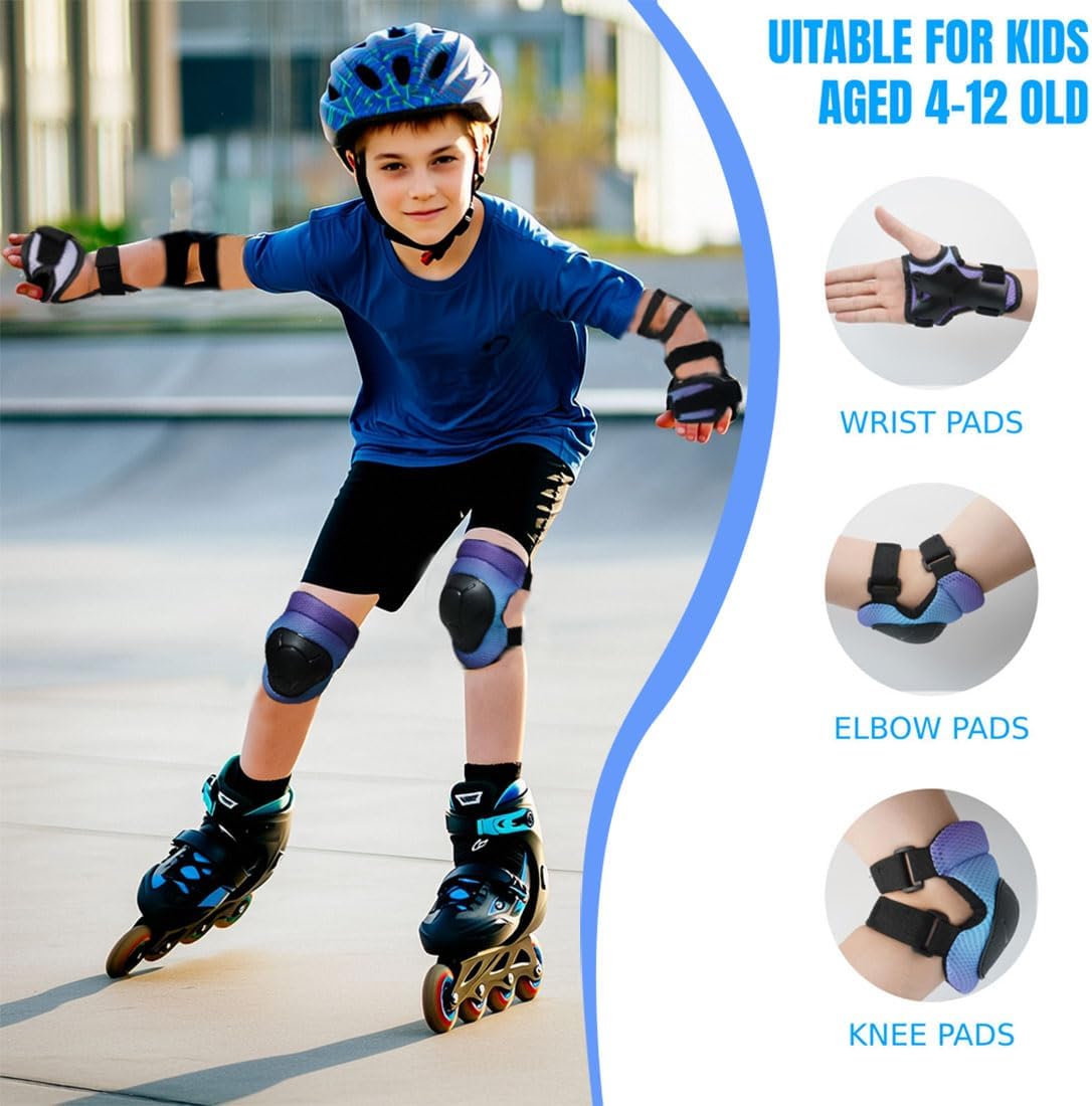 Knee Pads Elbow Pads Wrist Guards Set for Kids,Upgraded Protective Gear for Toddle 4-12 Boys or Girls Children Roller Skating Scooter Skateboarding Bike Roller Blade