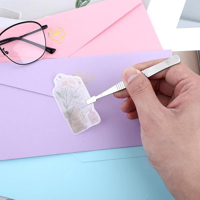 2 Pcs Stamp Collecting Supplies, Hot Stamp Tool Tweezers for Crafting, Stainless Steel Flat Wide Sticker Tweezers for Journaling Scrapbooking Stamping Supplies Model Building, Jewelry Craft