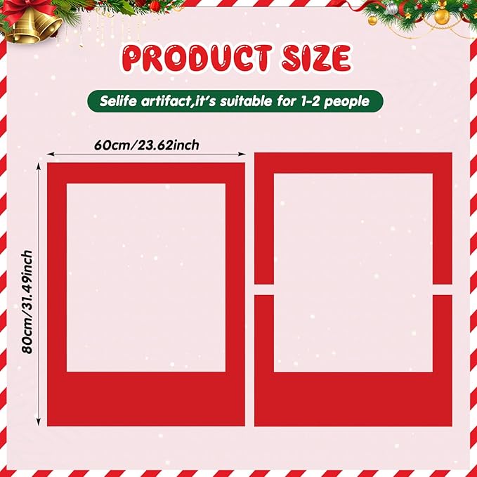 32 x 24 Inch Large Blank DIY Photo Booth Props Picture Frame Party Frame DIY Photo Booth Props Selfie for Halloween Christmas Birthday, Holiday Party (Red,Christmas)