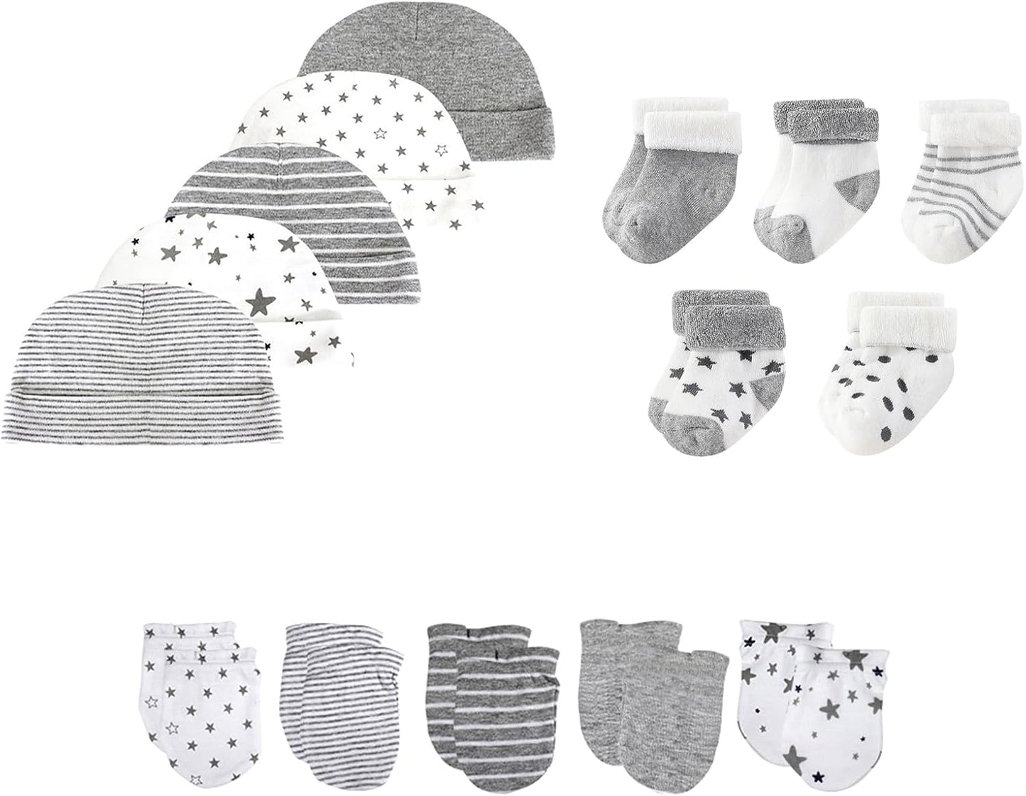 15 Pack Unisex New Born Boy Girls Hats Mittens Socks Sets Cotton Soft Infant Accessory 0-6 Months Baby Essentials
