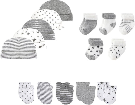 15 Pack Unisex New Born Boy Girls Hats Mittens Socks Sets Cotton Soft Infant Accessory 0-6 Months Baby Essentials