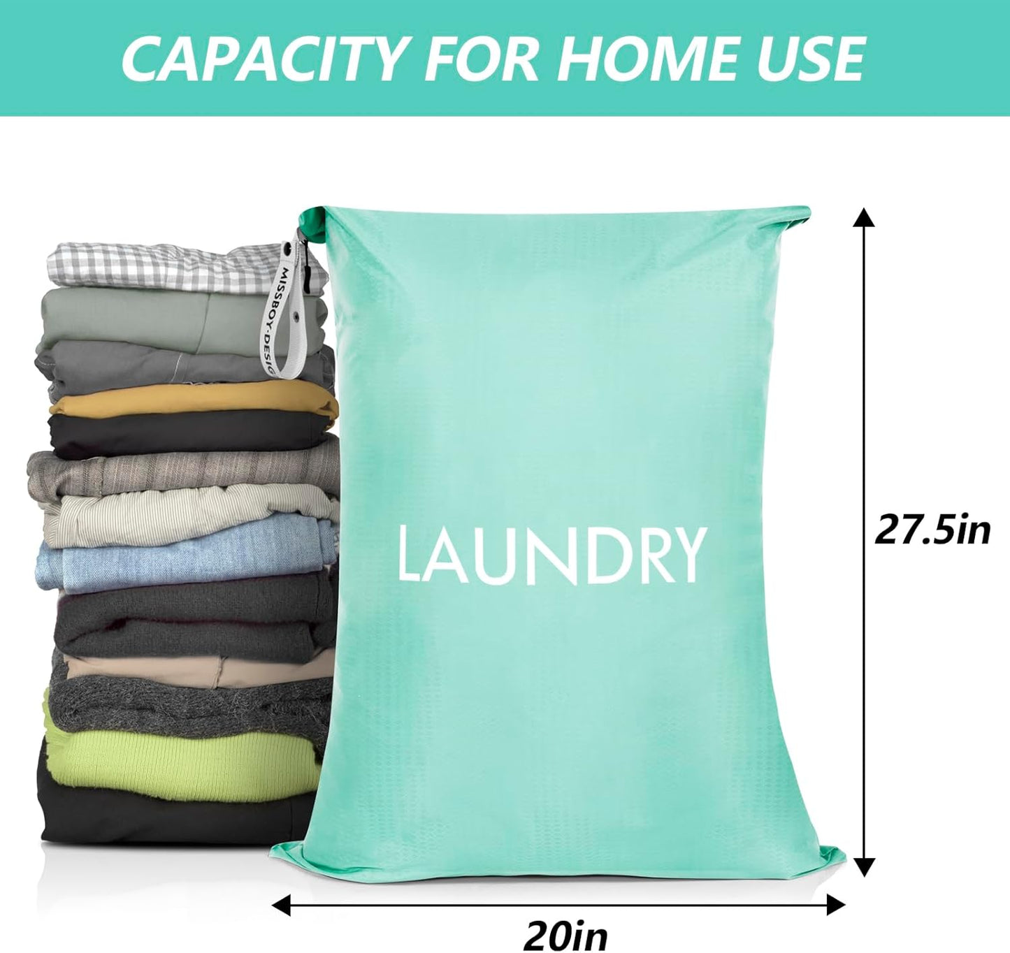 MissBoy Laundry Bag, Nylon Storage Bag for Dirty Clothes, Washable Laundry Bags with Zip for Travel Camping College Dorms, Lightweight Foldable Swimming Dry Wet Bag